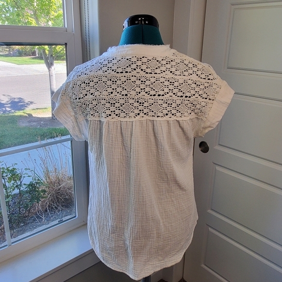 FRYE CREAM LACE EYELET BACK PANEL 100% COTTON SLEEVELESS BLOUSE TOP WOMEN MEDIUM - Picture 7 of 12